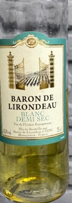 Фото - Вино виноградне напівсухе біле Baron de Lirondeau